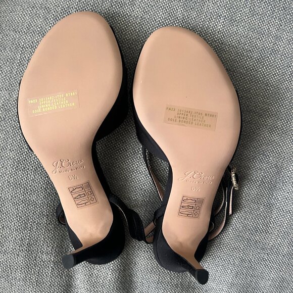 J.Crew Collection Satin Peep Toe Rylie Sandals, Sz 6.5, Black Italian Satin -NEW - Picture 5 of 10